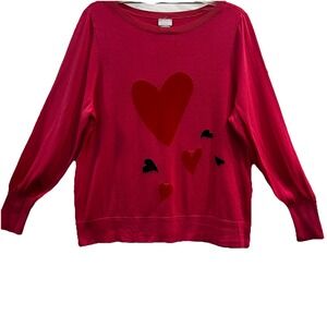 CHICO'S‎ 2 Womens Large Sweater Big Hearts Long Sleeve Cotton Lyocell Sweater